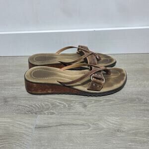 Sunflowers Woman's Brown Leather Wooden Platform Sandals Size 9